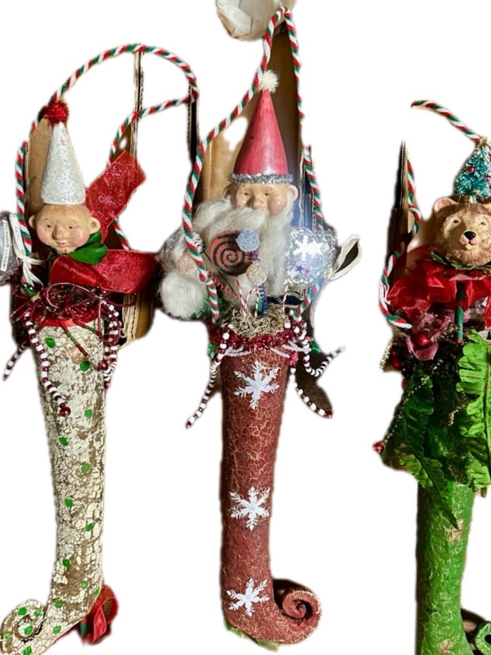 Silvestri ~ Larkspur Lange ~ Elf/ Santa/ Bear ~ 3 Stocking Christmas Ornaments